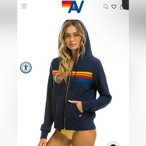 Aviator Nation Navy 5 Stripe zip up hoodie classic